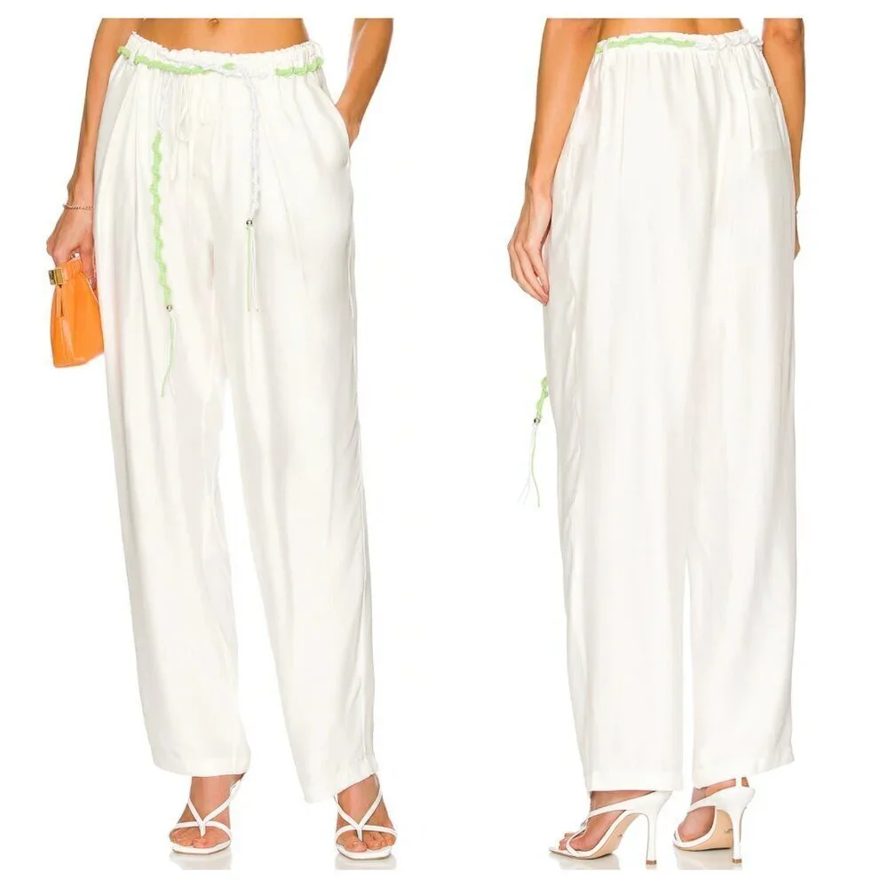 NEW L'ACADEMIE Abi Drawstring Pants Relaxed Straight in White Women's S - Picture 2 of 10